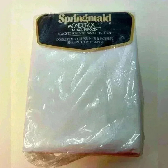 Springmade Wondercale White Double Flat Sheet - No Iron - Vintage - Picture 1 of 5